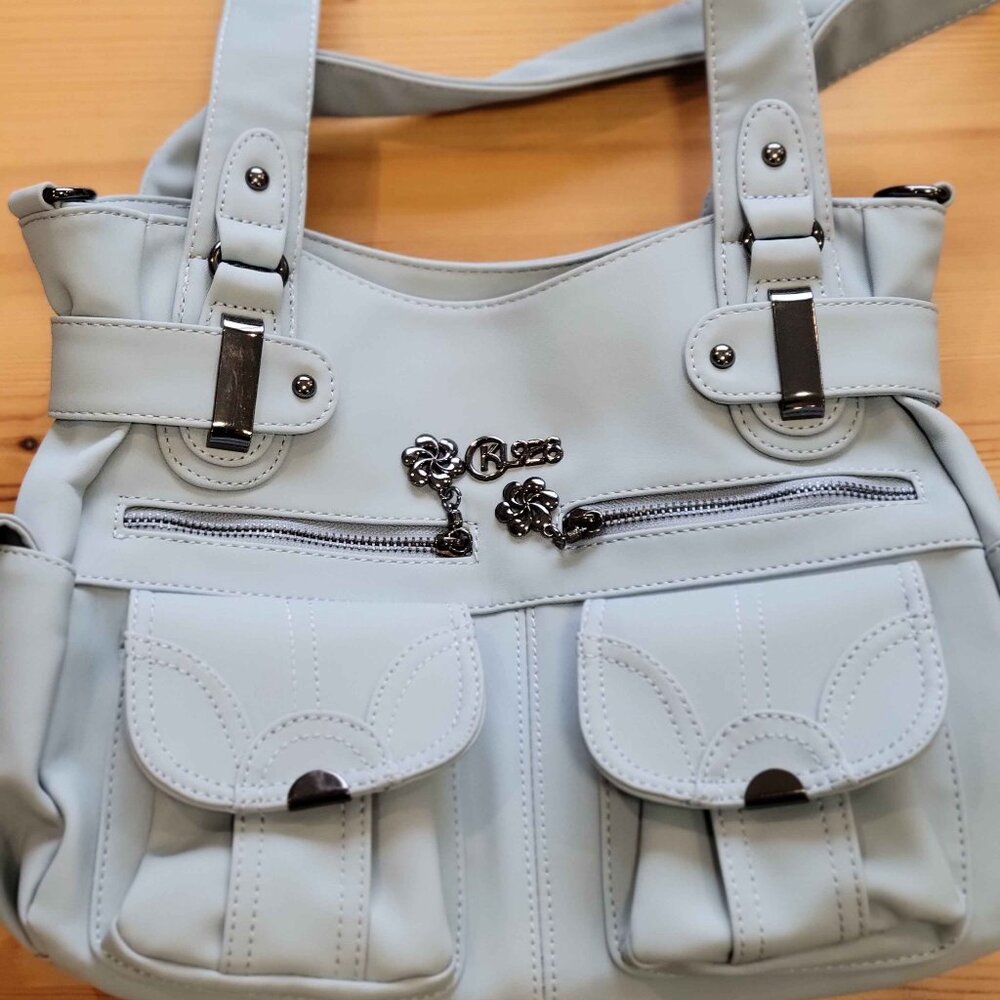KL928, light blue faux leather shoulder bag